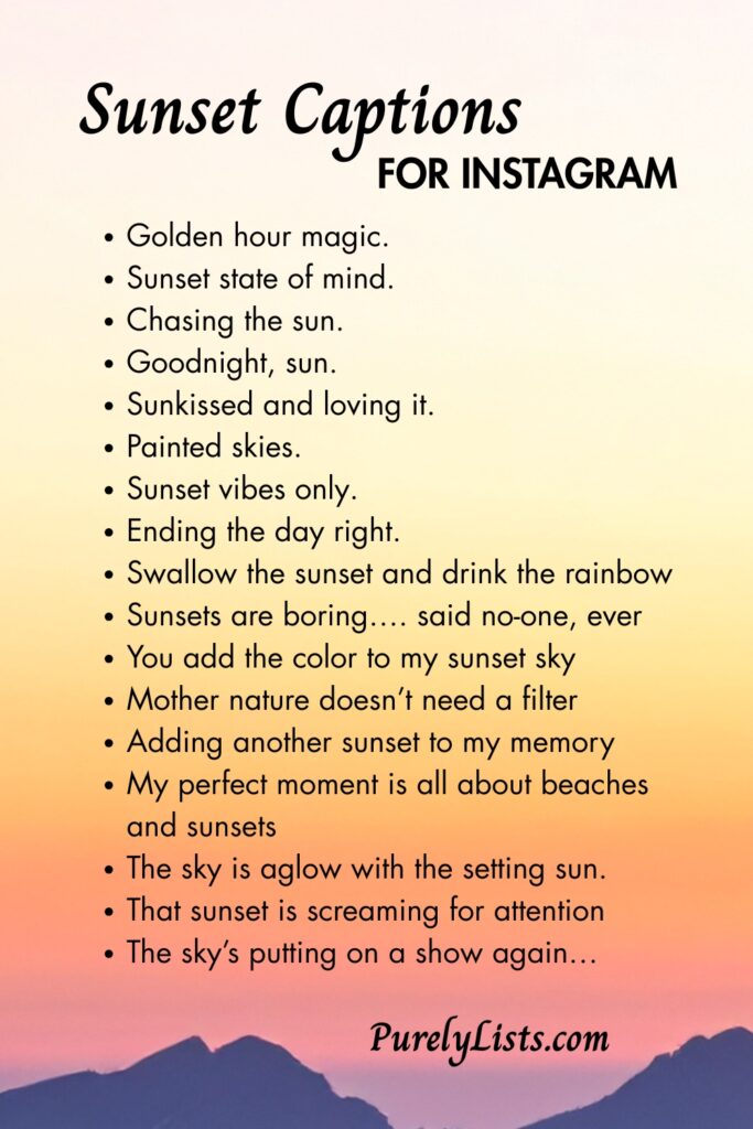 Sunset captions for Instagram